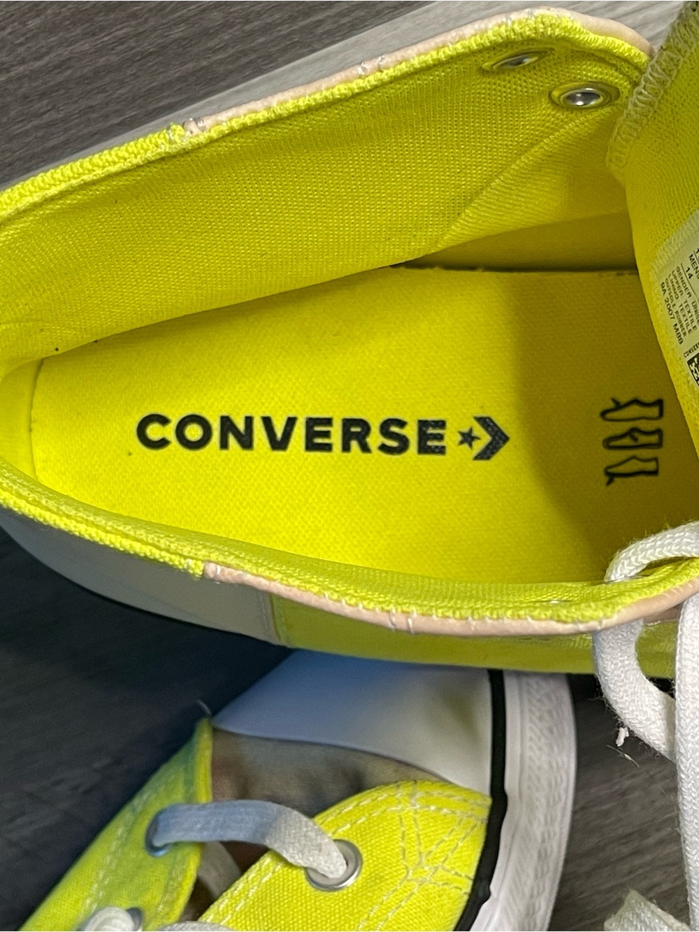 Converse High Top Sneakers in Neon Yellow and Cream - Picture 12 of 16